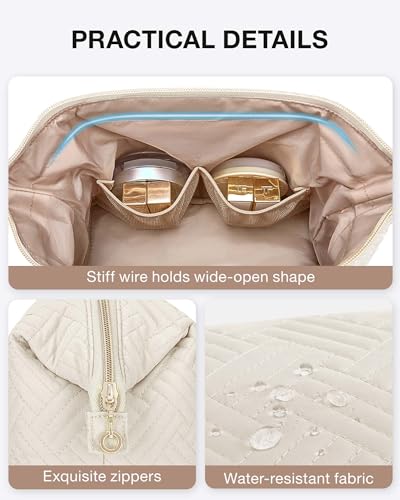 Image of BAGSMART Travel Makeup Bag, Cosmetic Bag Small Make Up Organizer Case,Wide-open Pouch for Women Purse for Toiletries Accessories Brushes,Small Beige