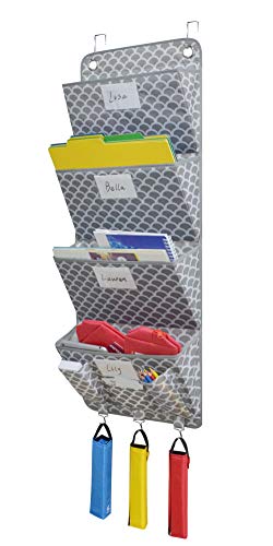 Hanging Wall Organizer,VNOM 4 Pockets Wall Mount Over The Door Office Supplies Storage Mail Organizer for Notebooks,Planners,File Folders (Fish Scale Pattern)