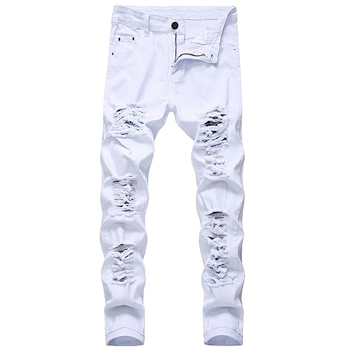 Men's Ripped Stacked Jeans for Men Skinny Stretch Distressed Slim Regular Fit Denim Pants