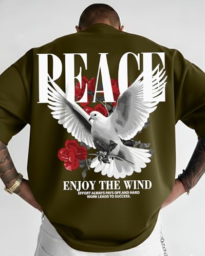 Image of AUSK Mens Loose Fit Oversized Printed Cotton T-Shirts Half Sleeve Drop Shoulder Men Tshirt