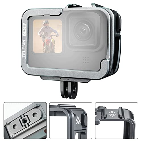 Image of Aluminum Case Metal Cage Protective Frame Housing Compatiable for GoPro Hero 13 12 11 10 9, Fits for Go Pro When ND CPL Lens Filter Max Lens Mount on, with Cold Shoe Connect to Video Light Microphone