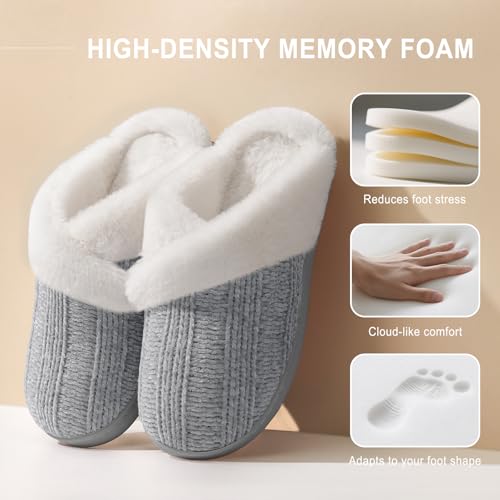 Image of Slippers for Women Fuzzy House Slip on Indoor Outdoor Bedroom Home Shoes | Furry Fleece Lined Ladies Comfy Memory Foam Female Anti-Skid Rubber Hard Sole