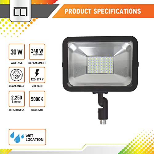 'LLT LED Compact Floodlight with Arm SMD Outdoor Landscape Security Waterproof 30W 5000K (Daylight)