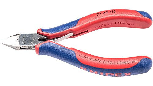 Limited Stock Knipex 77 42 115 SB Electronics Diagonal Cutters 4,53" with pointed head without bevel in blister packaging Limited Stock Knipex 77 42 115 SB Electronics Diagonal Cutters 4,53" with pointed head without bevel in blister packaging