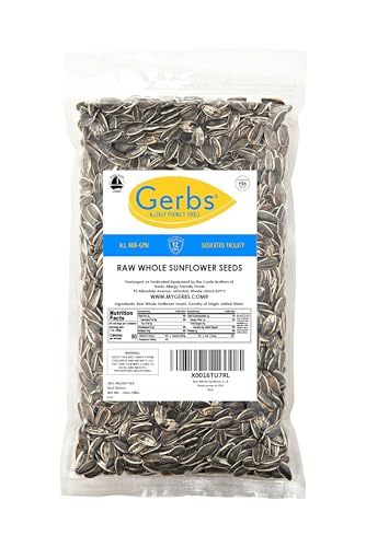 Gerbs Raw Whole Sunflower Seeds 4 lbs. | In-Shell, No Artificial Additives, Resealable Bag | Crack-and-Eat Crunchy Snack | Top 14 Allergen-Free