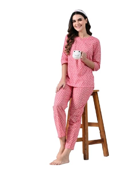 Image of Ichaa Women's Cotton Nightwear Set - Printed Top & Pajama