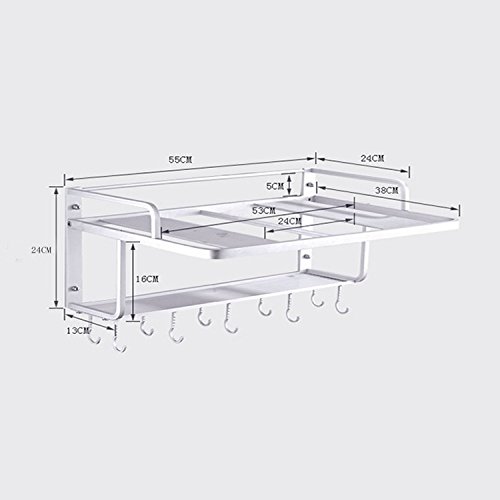 Ninetonine Alumimum Microwave Oven Wall Mount Double Deck Shelf With Hooks