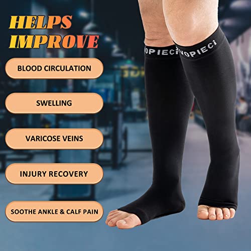 Image of 15-20mmHg Open Toe Compression Socks Black Tall Toeless Compression Socks for Reduce Swelling and Alleviates Varicose Veins TALL-XXL