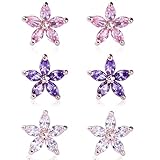 YMIMIWIWI Daisy Earrings, Cute Aesthetic Flower Stud Earrings Cubic Zirconia Floral Earrings Studs for Sensitive Ears (3 pairs 10 mm CZ white/Purple/Pink)