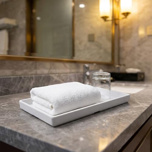 Badezimmer Tablett Deko, Weiß Melamin Ablageschale Badezimmer Organizer Modern, Dekotablett für Wohnzimmer, Schlafzimmer, Toilette, Waschbecken, Badewanne und Küchenspüle (Rechteckig)
