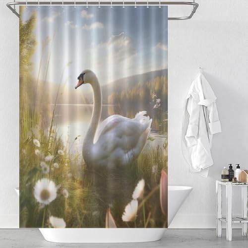 Rideau de douche cygne polyester imperméable lavable 122x183 cm salle d'eau - 2