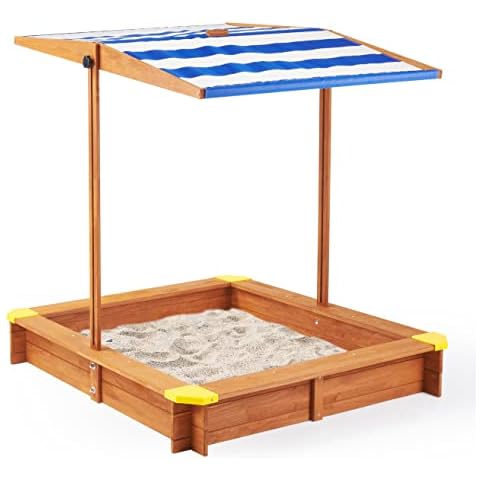 Kid's Sandbox with Cover, 46''x46'' Outdoor Wooden Sandpit w/Adjustable Canopy for Backyard Play Cover