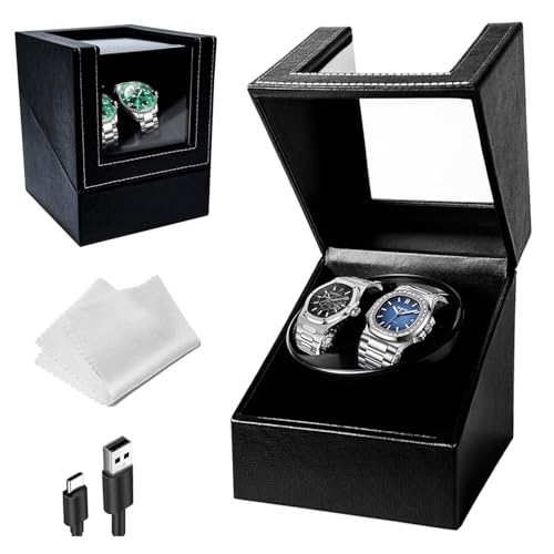 Gziztx Watch Winder for 2 Watches Quiet Watch Winder Box, Automatic Watch Display Storage Box for Double Watch (Black)