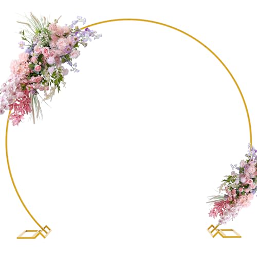 Putros Round Backdrop Stand 8ft Gold Circle Balloon Arch Frame Metal Round Arch Circle Backdrop Stand for Wedding Birthday Party Anniversary Bridal Ceremony Graduation Decoration