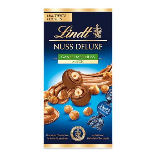 Lindt Schokolade | NUSS DELUXE Beutel Vollmilch-Haselnuss | 98g | Vollmilch-Schokolade mit gerösteten Haselnüsse in feiner Nusscrème | Schokoladen-Geschenk