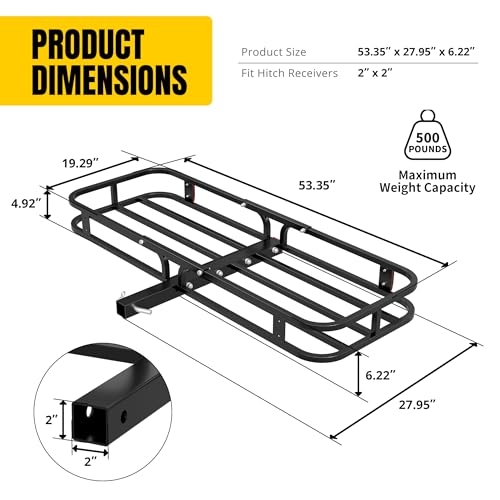 Image of MaxxHaul 70107 53 inch x 19-1 /2 inch Hitch Cargo Carrier - Trailer Mount Steel With High Side Rails For RV's, Trucks, SUV's, Vans, Cars 2 inch Receiver 500-lb Load Capacity , Black