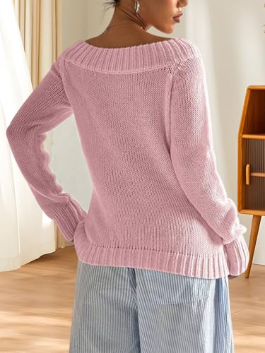 Womens Off The Shoulder Sweaters Cropped Fall Lightweight Sweater Long Sleeve Pullover Loose Knitted Tops3