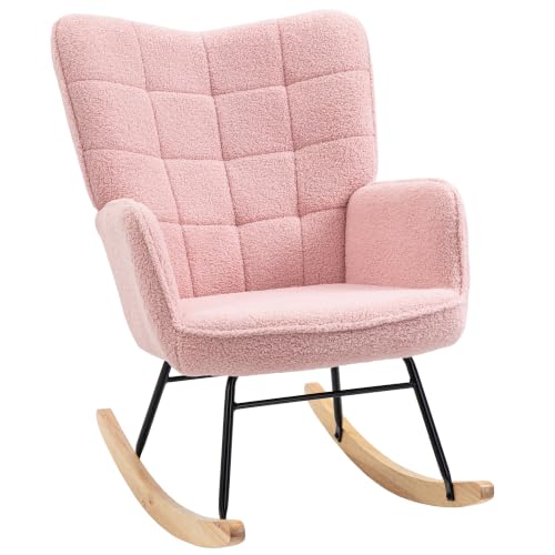HOMCOM Fauteuil à Bascule, Rocking Chair, Revêtement Bouclette, Rose