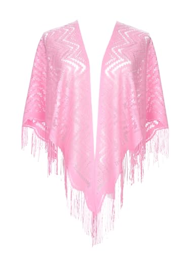 Shawls and Wraps for Evening Dresses, Lace Mesh Fringe Triangle Scarves for Wedding Formal Party