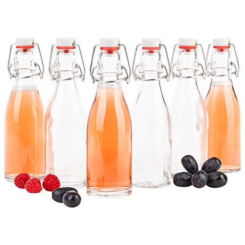 MamboCat 6er Set Bügelflaschen Leere Glasflaschen zum Befüllen 200ml I Flaschen für Likör zum selbst Befüllen I Trinkflasche Glas mit Bügelverschluss Kopf aus Porzellan mit Gummidichtung