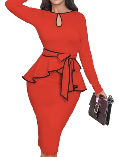 Image of Women's Bodycon Vintage Dresses Elegant Peplum Dresses for Women Business Work Office
