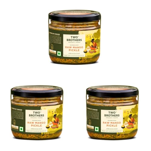 Image of Two Brothers Organic Farms - Raw Mango Pickle (300g) | Homemade and Sundried Aam Ka Achar | Pickle Masala with No Preservatives | Made in India | Raw Pickle Mango (Pack of 3)