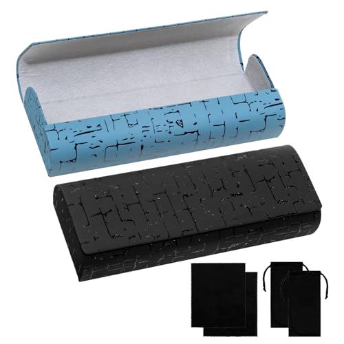 HOWAB Funda Gafas Rigida Magnético: Pack de 2 Estuche Gafas Protector Duro Antigolpes para Gafas de Sol y Graduadas, Incluye Gamuza y Bolsita de Almacenamiento(Negro y Azul)