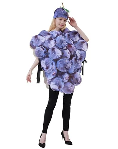 Costume de grappe de raisins violets pour adultes – Ensemble de luxe pour Halloween, fête costumée, jeu de rôle et costumade (violet, taille unique)