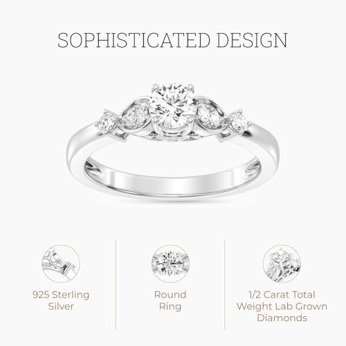 GILDED Women's Lab-Grown Diamond Engagement Ring, 1ct/0.75ct/0.5ct | Pear, Round, Square & Oval Cuts | 925 Sterling Silver or 14K Gold-Plated2