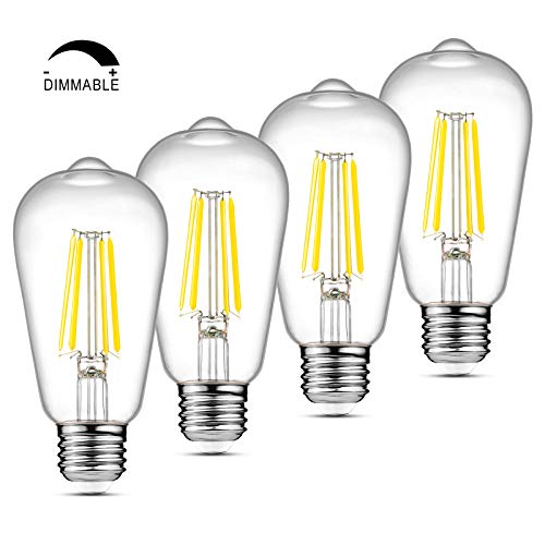 Dimmable Ascher Vintage LED Edison Bulbs, 6W, Equivalent 60W, Bright Daylight White 4000K