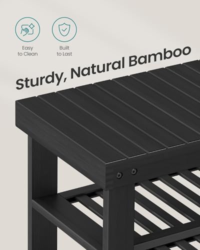 Image of SONGMICS Shoe Rack Bench, 4 Tier Bamboo Shoe Storage Organizer, Entryway Bench, for Living Room, Bathroom, Bedroom, 11.3 x 27.6 x 20.5 Inches, Ink Black ULBS370BH01