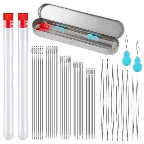 43 Packs Beading Needles With Threader Needle Bottle, Assorted Size Silver Long Straight Needles, Big Eye Beading Needles Kit With Storage Box For Necklace Bracelet Jewelry Crafts Diy Making Supplies #TOP14