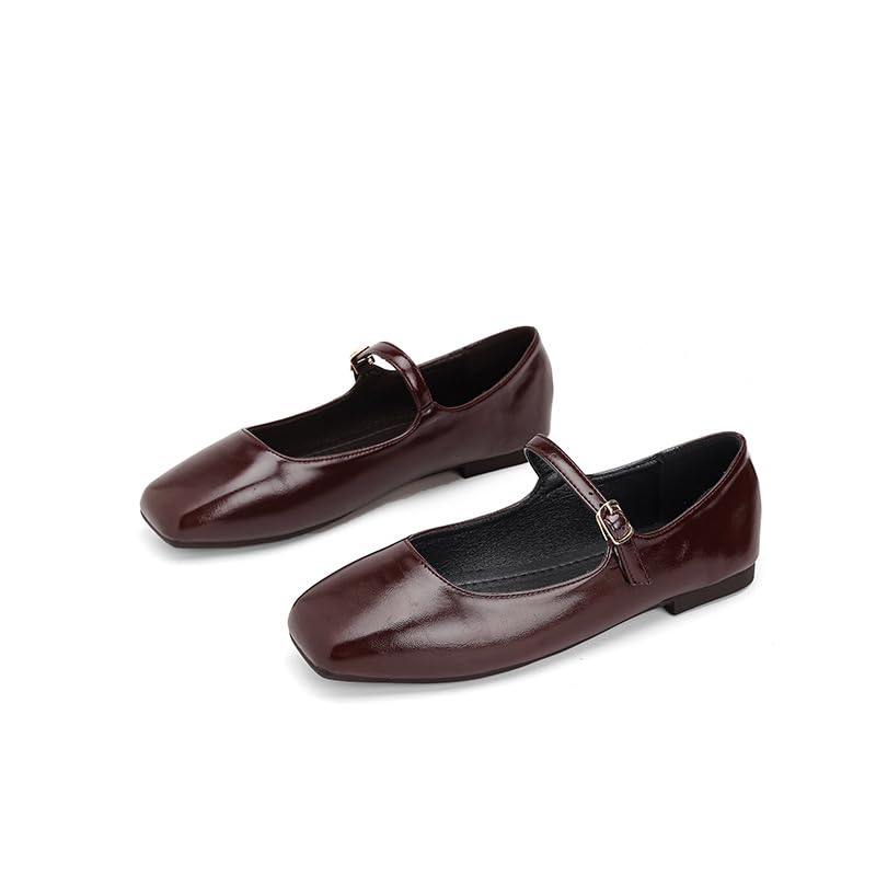 Women's Ballet Mary Jane Flats Shoes Square Toe Comfortable Dressy Casual Slip-on Flat with Buckle Strap2