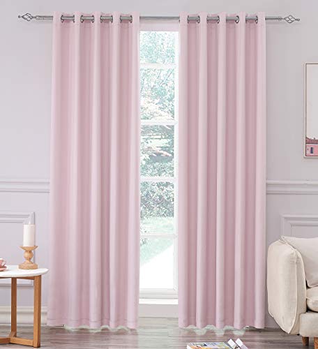 COASTLINE Super Soft Matt Satin 100% Thermal Blackout Blush Pink Eyelet Curtain Extra Wide Floor Window Treatment Drapes 2 panels for Bedroom, Livingroom, Kids Nursery Room W90 x L90 inch