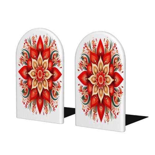 (2 PCS/1 Pairs) Wood Bookends Flower Mandala Colorful Decorative Wood Bookends for Shelves Kids Room Desk Home Office Book Stoppers for Holiding Books 5x3 Inch