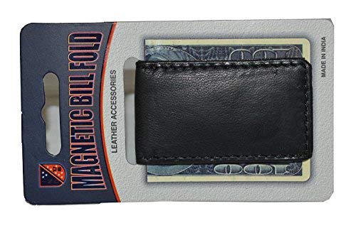 Leatherboss Genuine Leather Slim Magnetic Minimalist Bifold Money Clip Cash Holder Wallet, Black #TOP1
