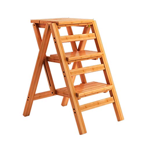 HAPPLiGNLY Home Step Stools,Step Stool Stairway Chair with 3 Steps Fashion Solid Wood Folding Chair Multifunction Stepladder Heavy Duty for Home Garden Library Kitchen Office Widened,D,D