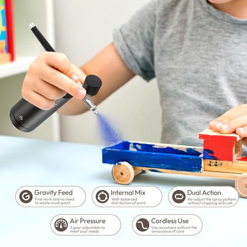 Image of Airbrush Kit with Compressor 30PSI Portable Airbrush Gun Rechargeable Handheld Cordless Air Brush for Nails Art, Painting, Cake Decor, Cookie, Mode, Makeup, Barber (Black)