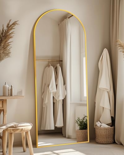 Suidia Arched Full Length Mirror, 58"x18" Floor Mirror Freestanding, Floor Standing Full Body Mirror with Stand for Bedroom, Hanging Mounted for Living Room Cloakroom, Gold