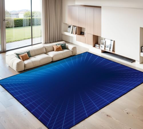 8x10 Area Rugs for Living Room 3D metaverse VR Space line tech Wireframe Floor Tunnel Create Virtual Washable Large Area Rug for Bedroom Non Slip Outdoor Carpets Soft Mats Kitchen Home Office Decor