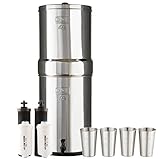 Berkey Bundle Crown Berkey Water Filter System w/ 2 Black Purifier Filters (6 Gallons) Bundled w/ 1-set of Fluoride Filters (PF2) and 1-set of 4 12 oz Stainless Steel Cups