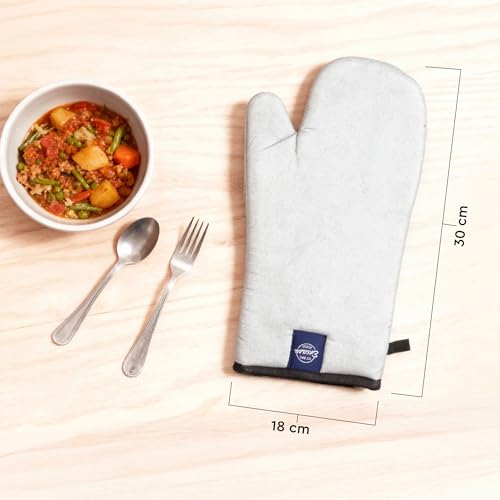 Image of Encasa XO Extra Long 18x30 cm Oven Microwave Gloves Mitts (2 pcs) for Kitchen Cooking - Silicon Silver Heat Resistant - Thick & Safe, Protection of Hands from Hot Utensils, Gas Flame, Grill, Barbecue
