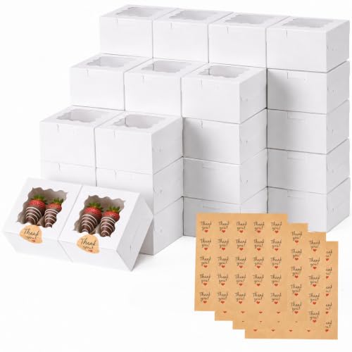 100PCS Cookie Boxes with Window, 4x4x2.5 Inches Bakery Boxes for Cookies