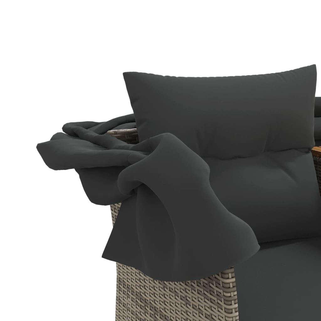 Divano da Giardino 2 Posti in Rattan con Tettuccio e 2 Poggiapiedi | Set modulare da esterno per terrazzo e giardino con tavolino integrato, cuscini sfoderabili e pouf salvaspazio.
