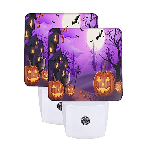 Image of Pumpkin Lanterns LED Plug-in Night Lamp Set of 2 Halloween Decorations, Auto Sensor Emergency Nightlights for Bedroom Bathroom