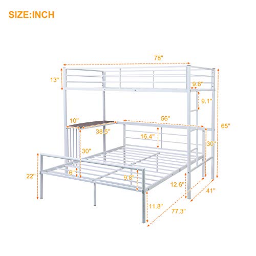 Mupple Twin Over Full Metal Bunk Bed With Desk Ladder And Quality Slats For Bedroom (White) #TOP1