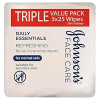 Johnsons Adult Daily Essentials Facial Cleansing Wipes 3 x 25 Pack | Refreshes normal and sensitive skin|Sweeps even waterproof mascara| leaving skin cleansed| soft and refreshed