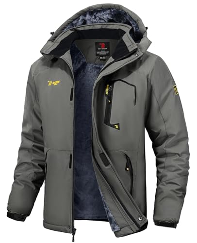 Image of TBMPOY Men's Winter Jackets Skiing Waterproof Snow Thick Fleece Lined Hooded Utility Cold Weather Warm Outdoor Ice Work