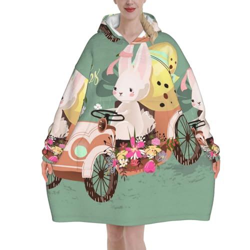 peiyeety Kuscheldecke mit Ostermotiv, niedliches Häschen, tragbare Decke für Erwachsene, Oversize-Flanell-Sweatshirt, Geschenk für Frauen, mehrfarbig