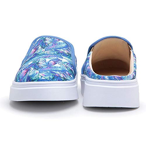 Tênis Mule Feminino Slip On Calcanhar Aberto Babuche Floral Cor:Azul;tamanho:37